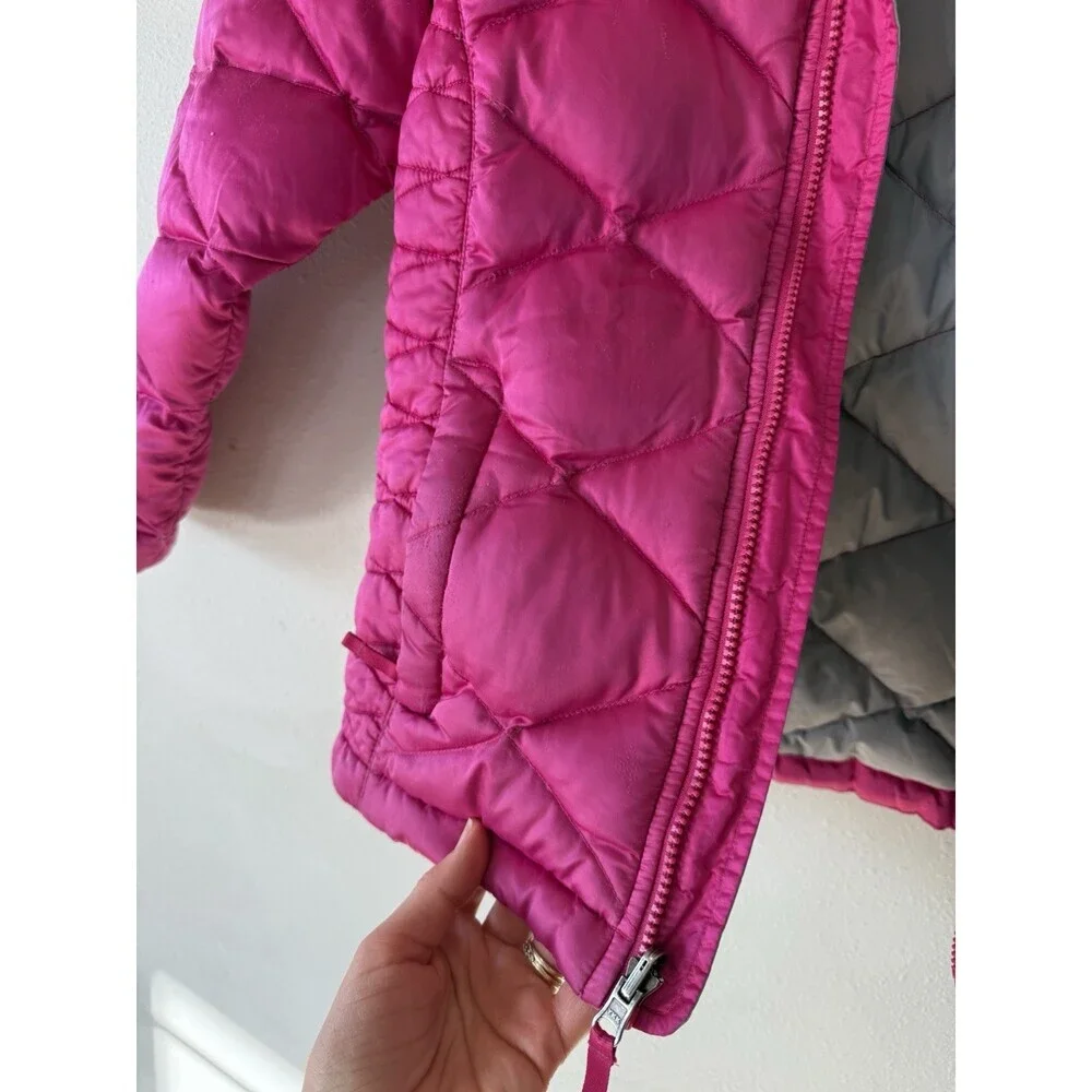 Girls The North Face Pink Down Jacket Puffer Coat Jacket Medium 10/12 FLAW AS IS